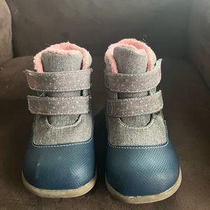 See Kai Run Navy and Gray Girls’ Boots with Pink Accents